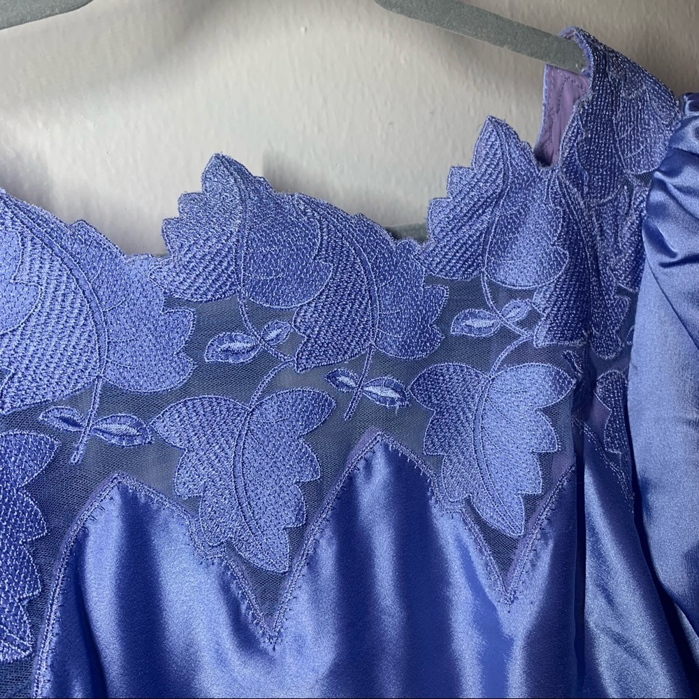 Vintage Handmade Blue Satin Long Sleeve Evening Dress - Picture 5 of 6